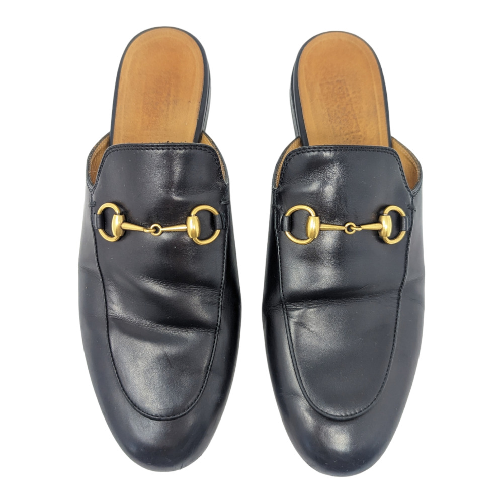 Gucci Princetown Horsebit Black Leather Slipper Round Toe Flat Mules Size 38 - Picture 4 of 13